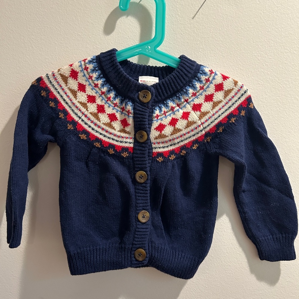 Blue and Red Hanna Andersson Fair Isle Cardigan 18-24 M